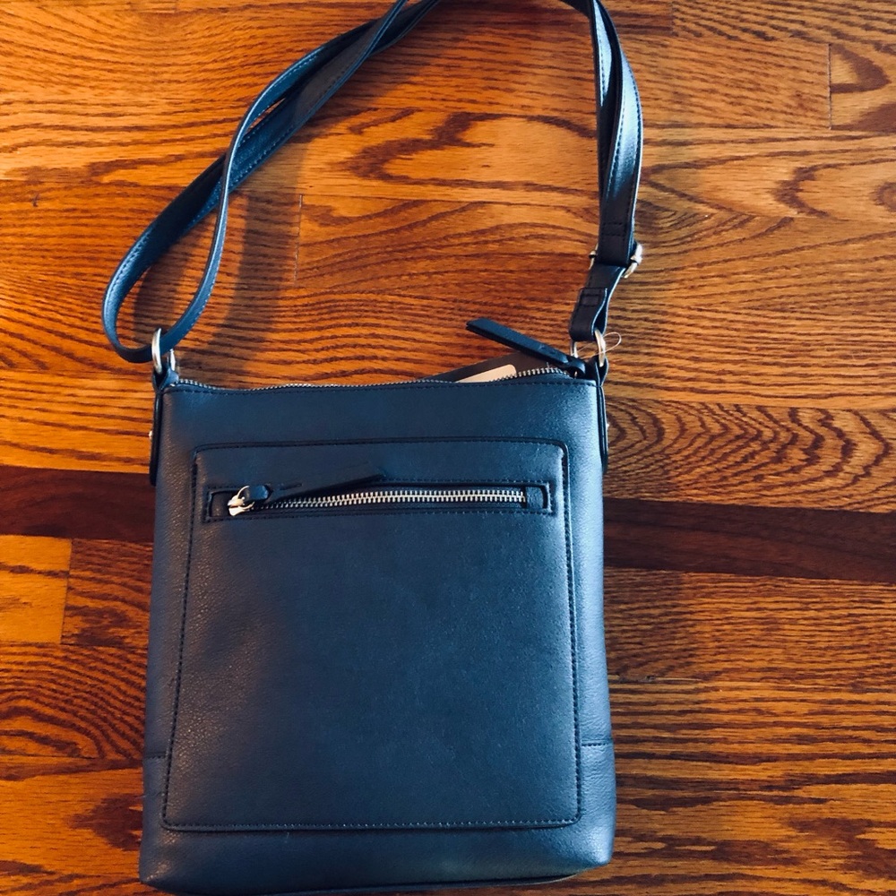 Style & Co Blue Faux Leather Crossbody Bag Adjustable Strap With Zipped Pockets